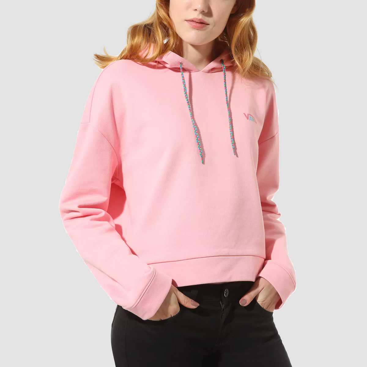 Vans Junior V Pullover Hoodie Pink Icing Womens